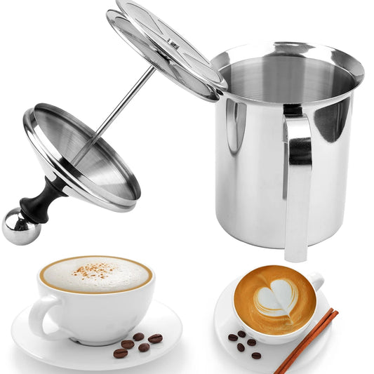 Stainless Steel Double Mesh Milk Creamer, Mesh Coffee Foamer Manual Milk Frother Kitchen Tools 400/800ML