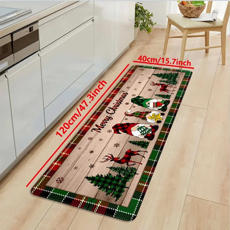 Festive Gnome & Christmas Tree Non-Slip Floor Mat – Cozy Holiday Comfort