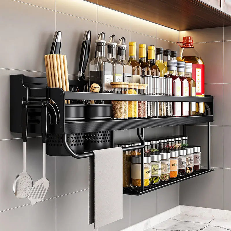 Wall-Mounted Kitchen Organizer Shelf - Versatile Spice and Utensil Rack