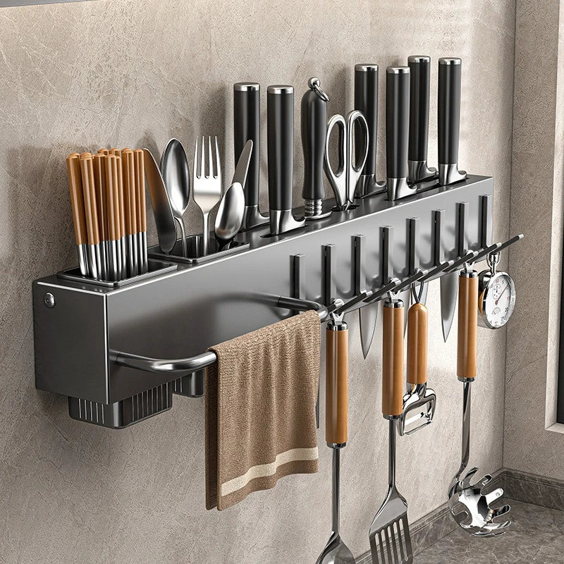 Wall-Mounted Multifunctional Knife Holder - No Punching Required