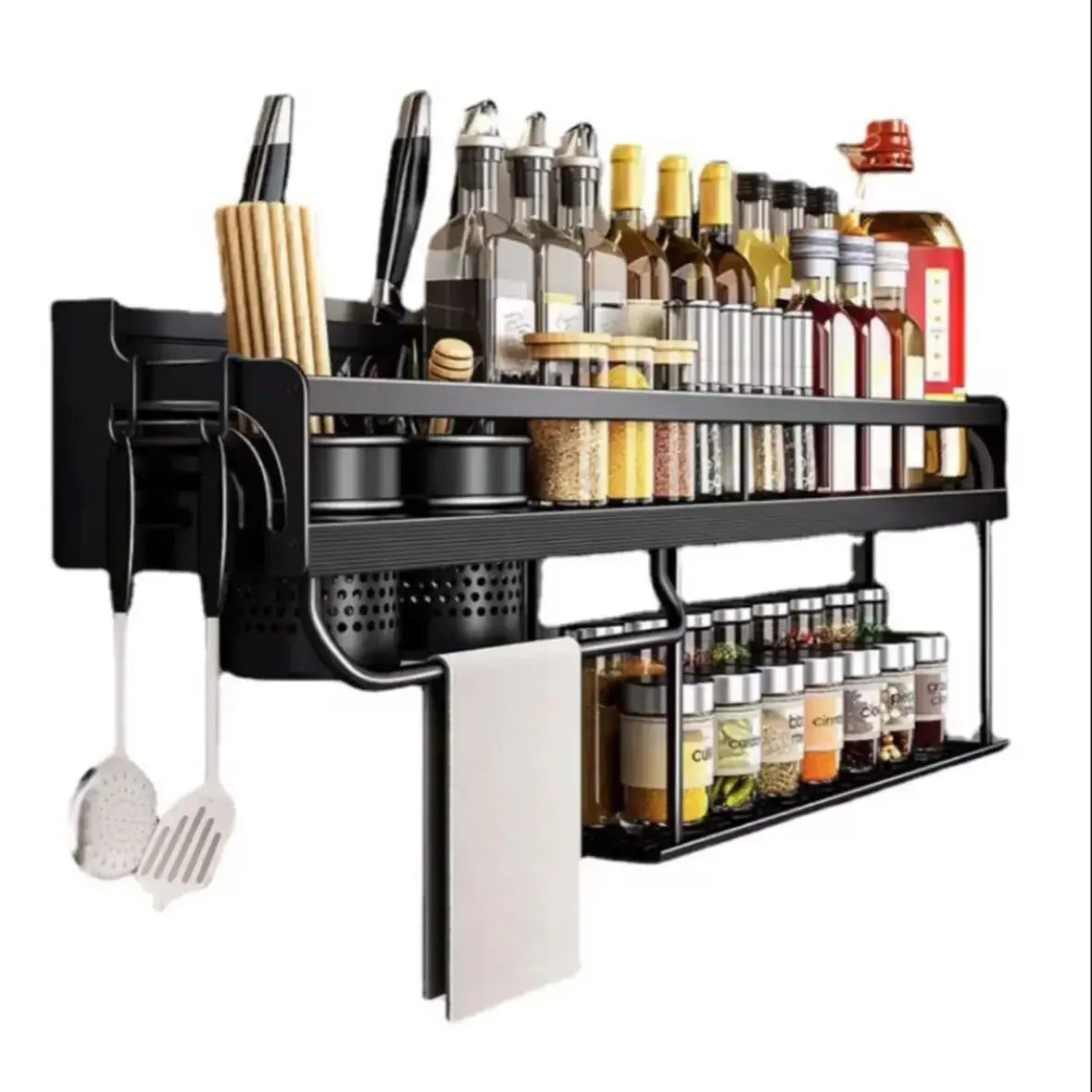 Wall-Mounted Kitchen Organizer Shelf - Versatile Spice and Utensil Rack