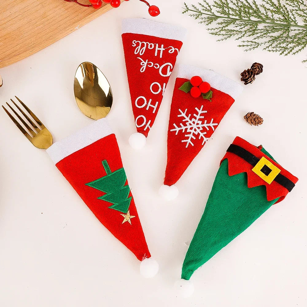 Santa Hat Cutlery Holder Set – Festive Touch for Your Holiday Table