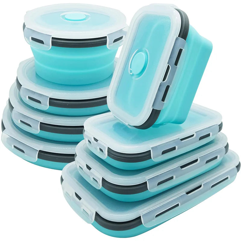 Round Collapsible Silicone Food Storage Containers with Lids Freezer & Dishwasher Safe Rectangular Foldable Lunch Box for Camper