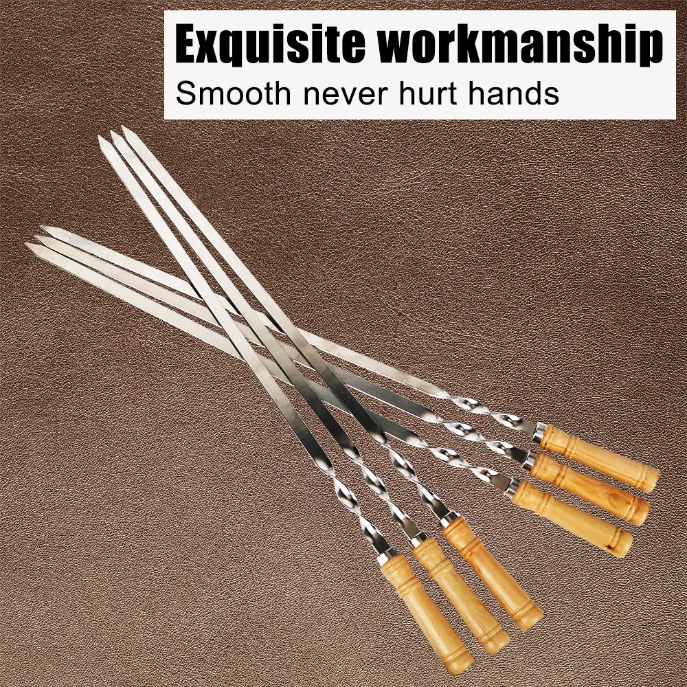 Premium Stainless Steel BBQ Skewers Set with Wooden Handles (6-Pack)