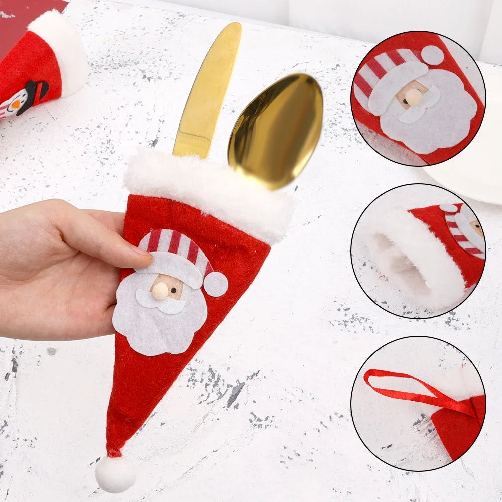 Santa Hat Cutlery Holder Set – Festive Touch for Your Holiday Table