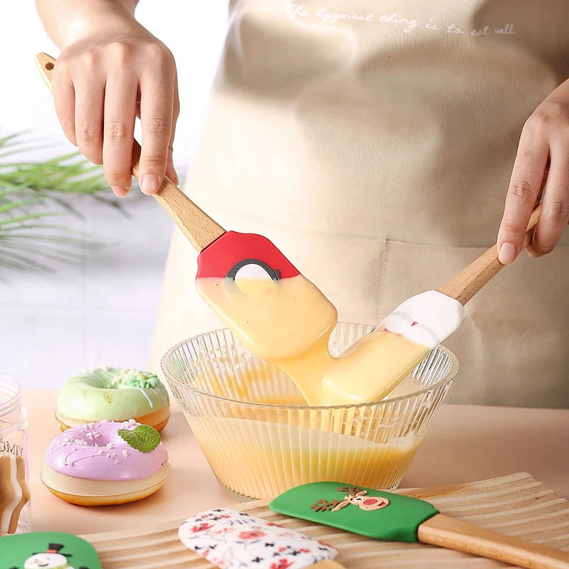 Christmas Series Cake Cream Spatula Wooden Handle Silicone Pastry Scraper Non-Stick Butter Batter Mixer Kitchen Baking Tools