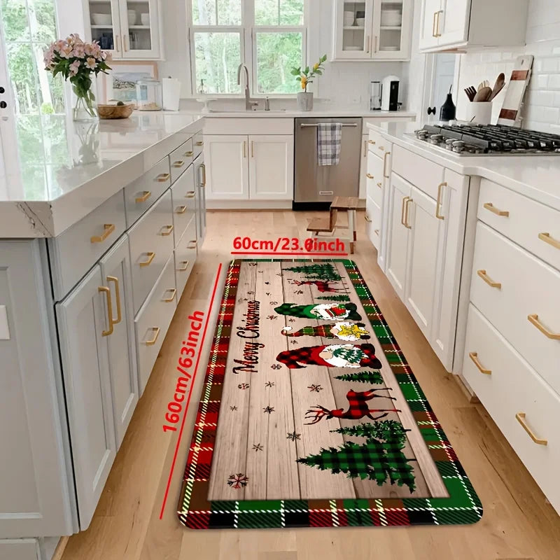 Festive Gnome & Christmas Tree Non-Slip Floor Mat – Cozy Holiday Comfort