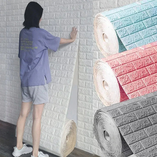 3D Wallpaper Stickers Roll Panel White Soft Foam Brick Marble Rock Cobblestone DIY Wall