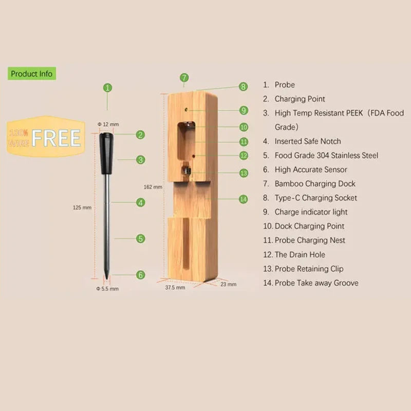 FULCOL Smart BBQ Bluetooth Meat Thermometer