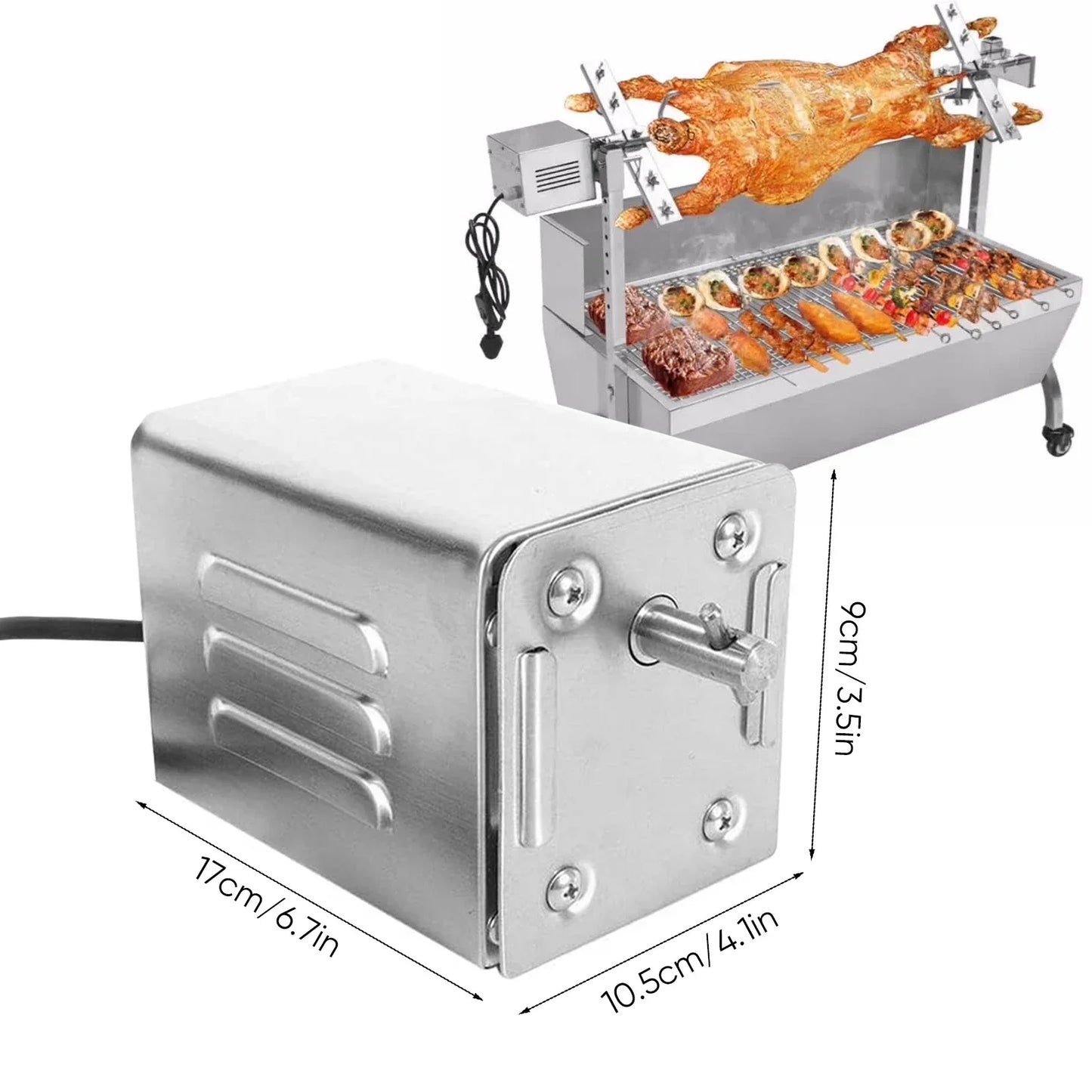 GRILL GURU Stainless Steel Electric BBQ Rotisserie Motor – 70kg Capacity for Roasting Pig, Goat, Chicken (110V-120V)