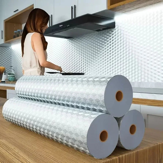 Kitchen Oil Proof Wall Sticker Modern Mould Proof Wallpaper Self Adhesive Film Waterproof