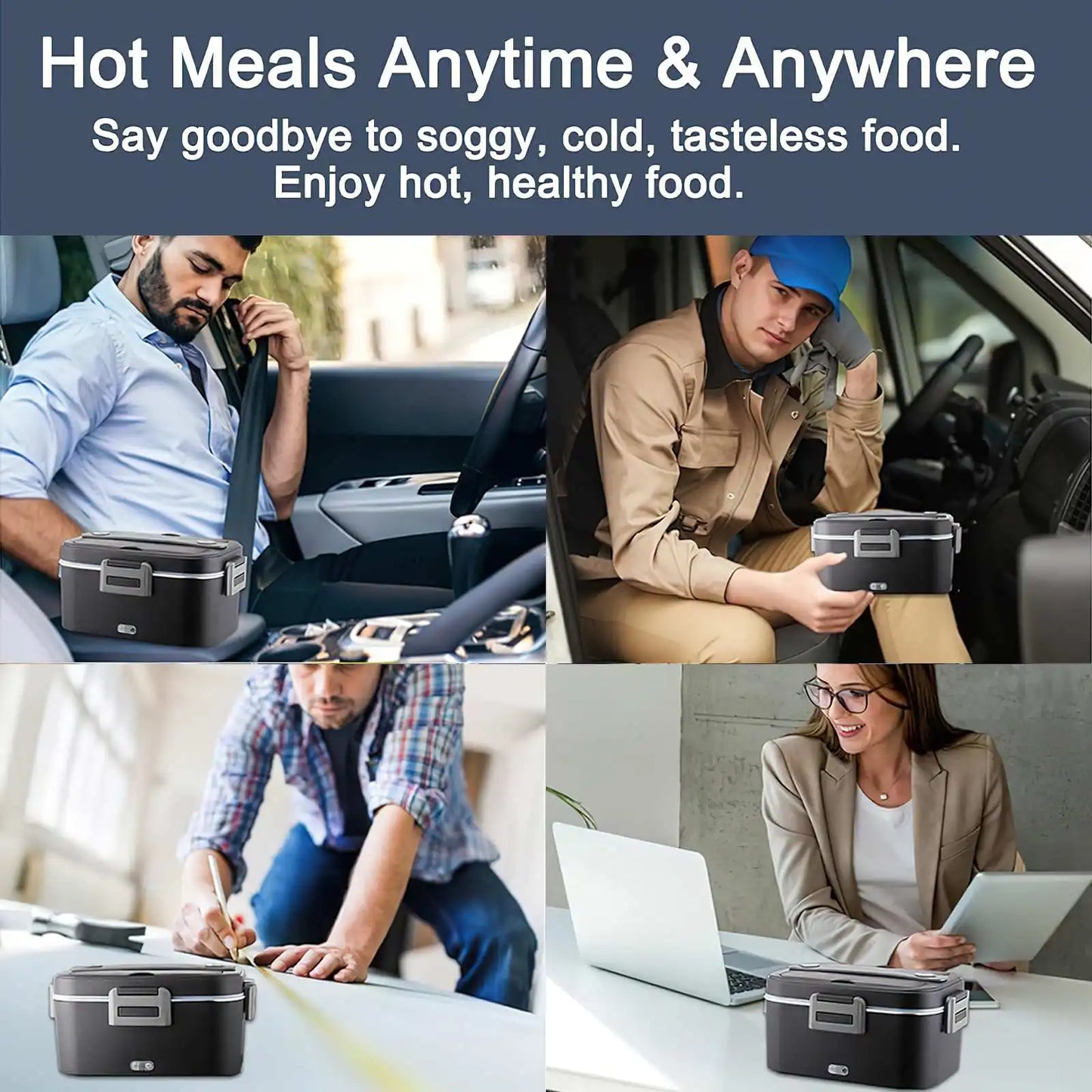 Portable Electric Heated Lunch Box – 75W Stainless Steel Lunch Container for Car, Office, and Home