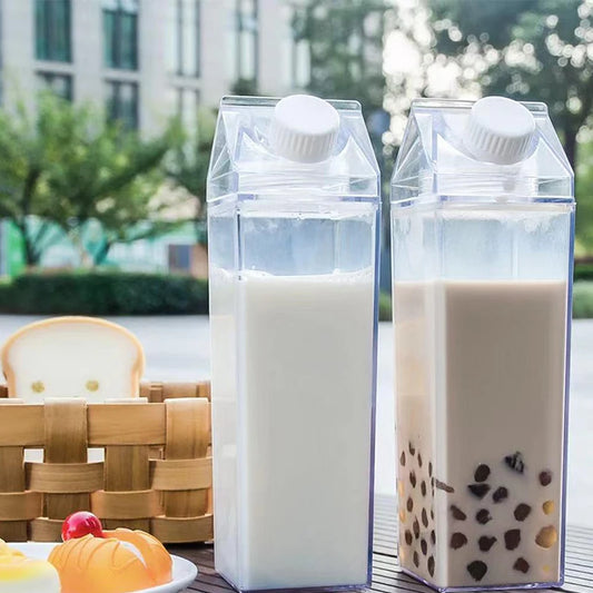 1000ml Cartoon Square Milk Cup - Large Capacity Plastic Water Bottle