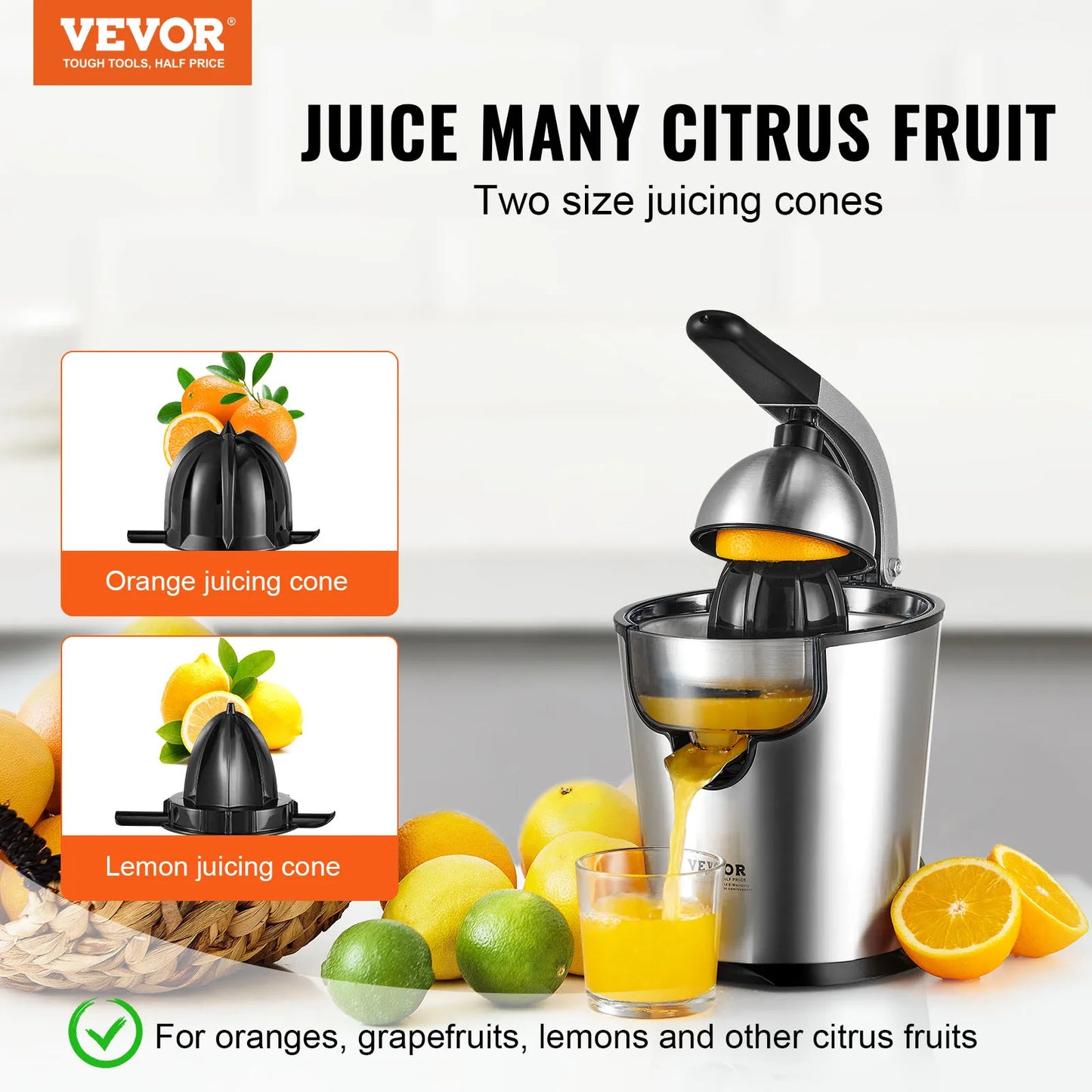 VEVOR 300W Electric Citrus Juicer with Dual Cones