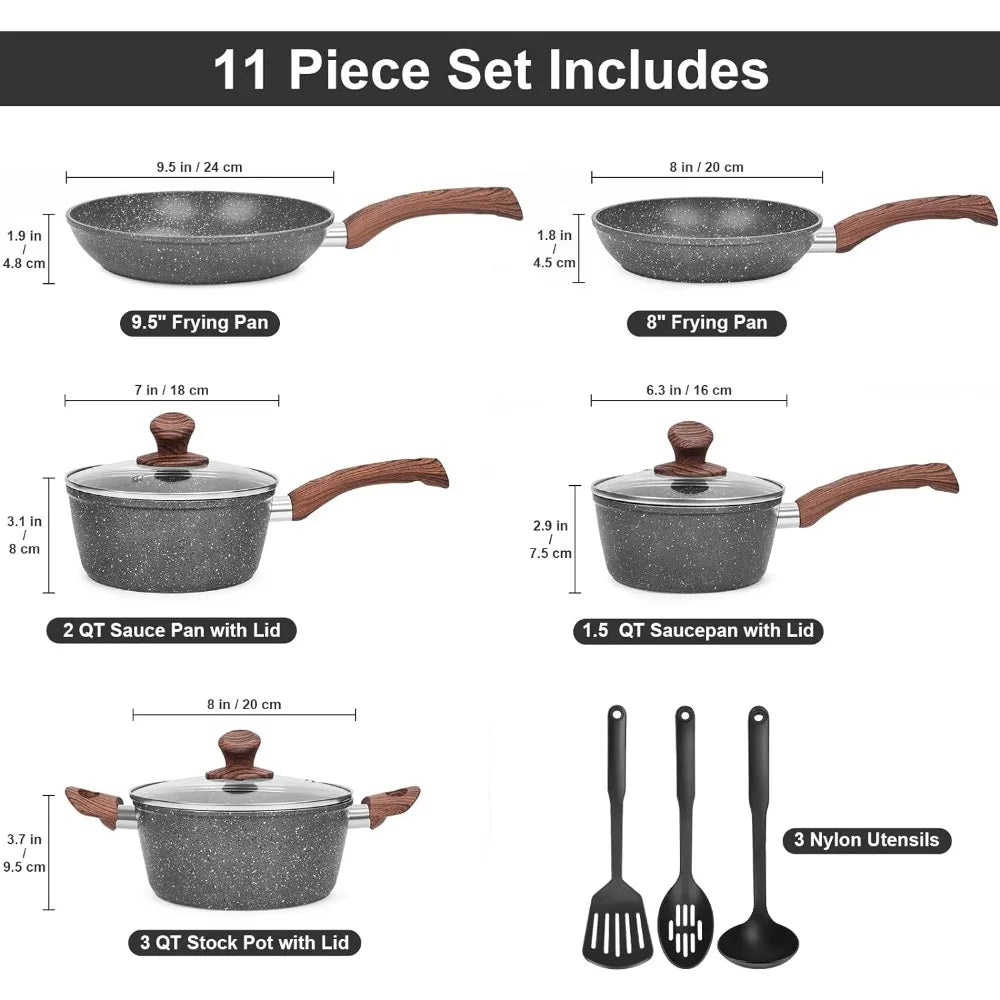 MOZHOU Premium Nonstick Cookware Set - 11 Pieces