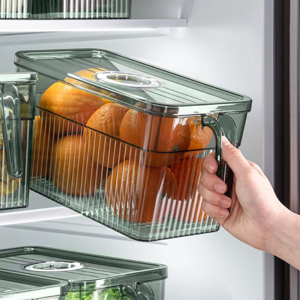 Refrigerator Organizer – Stackable Fresh-Keeping Storage Box with Handle for Fruits and Vegetables