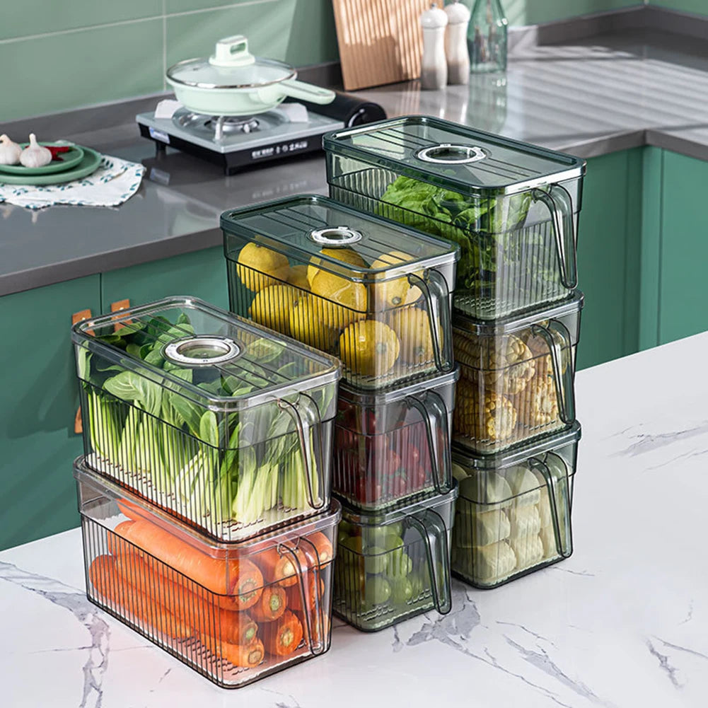 Refrigerator Organizer – Stackable Fresh-Keeping Storage Box with Handle for Fruits and Vegetables