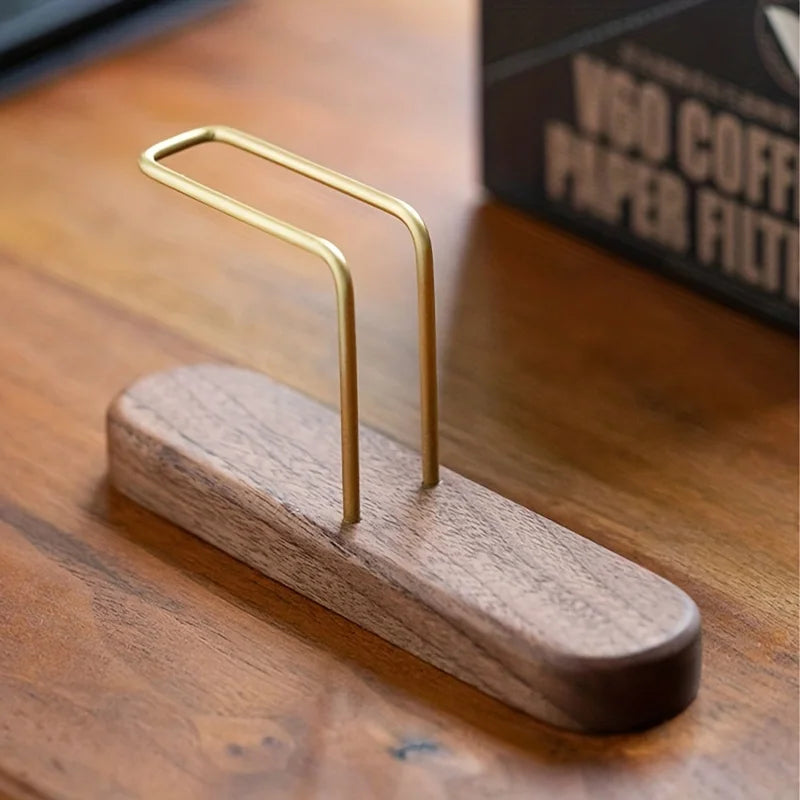 Streamline Your Coffee Experience with the Elegant Walnut & Brass Coffee Filter Holder