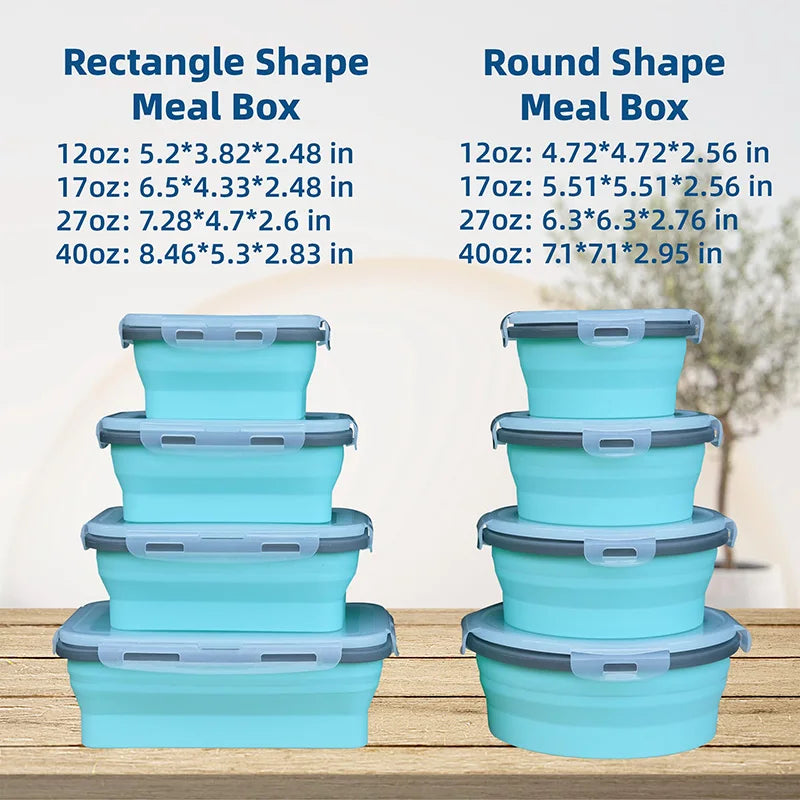 Round Collapsible Silicone Food Storage Containers with Lids Freezer & Dishwasher Safe Rectangular Foldable Lunch Box for Camper