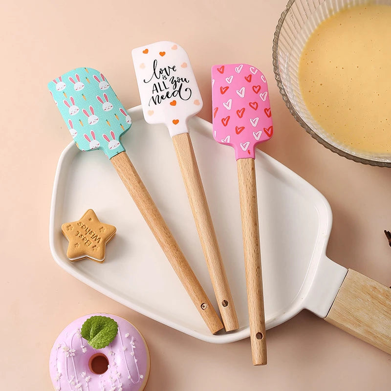 Christmas Series Cake Cream Spatula Wooden Handle Silicone Pastry Scraper Non-Stick Butter Batter Mixer Kitchen Baking Tools