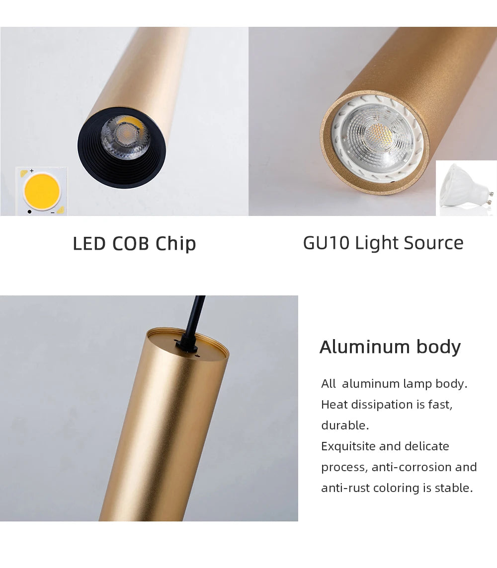 Replaceable GU10 LED Pendant Lamp – Modern Surface Mounted Tube Light for Home & Commercial Use