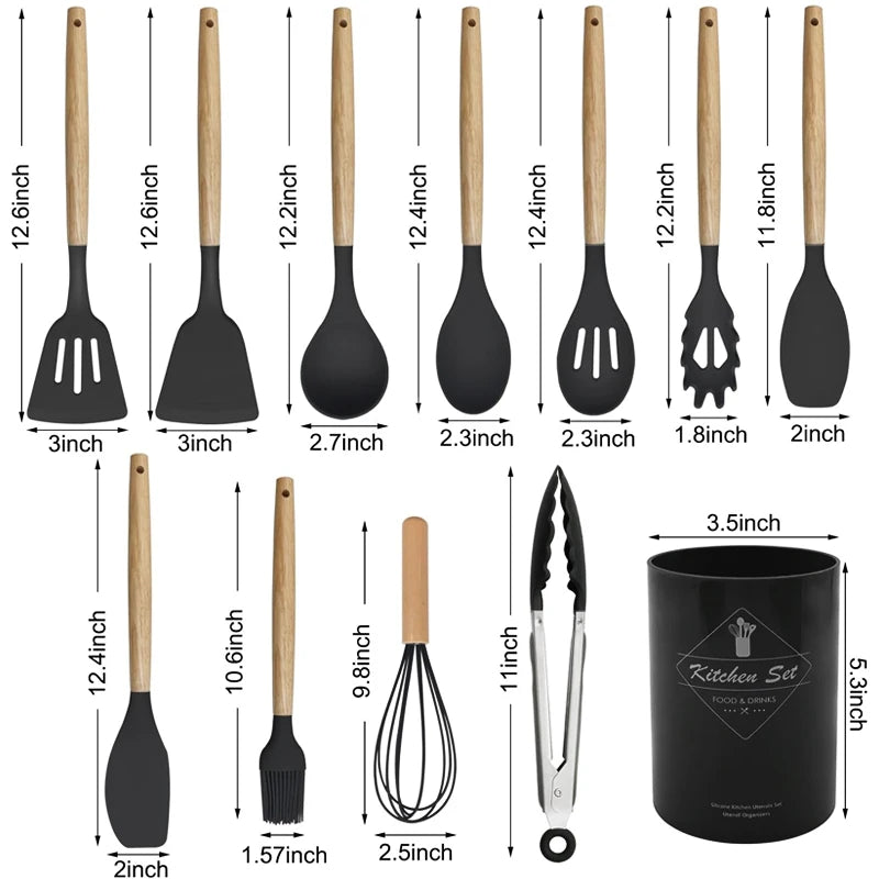 Premium 12-Piece Silicone Kitchen Utensils Set