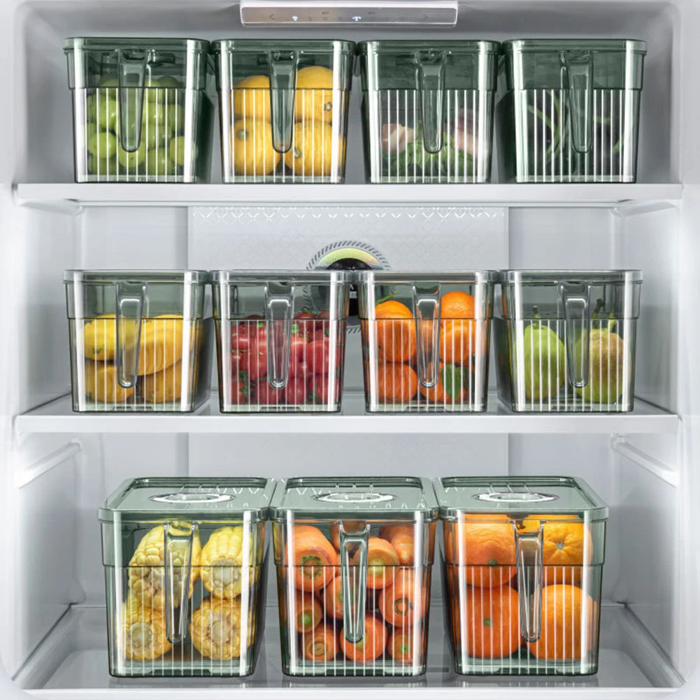 Refrigerator Organizer – Stackable Fresh-Keeping Storage Box with Handle for Fruits and Vegetables