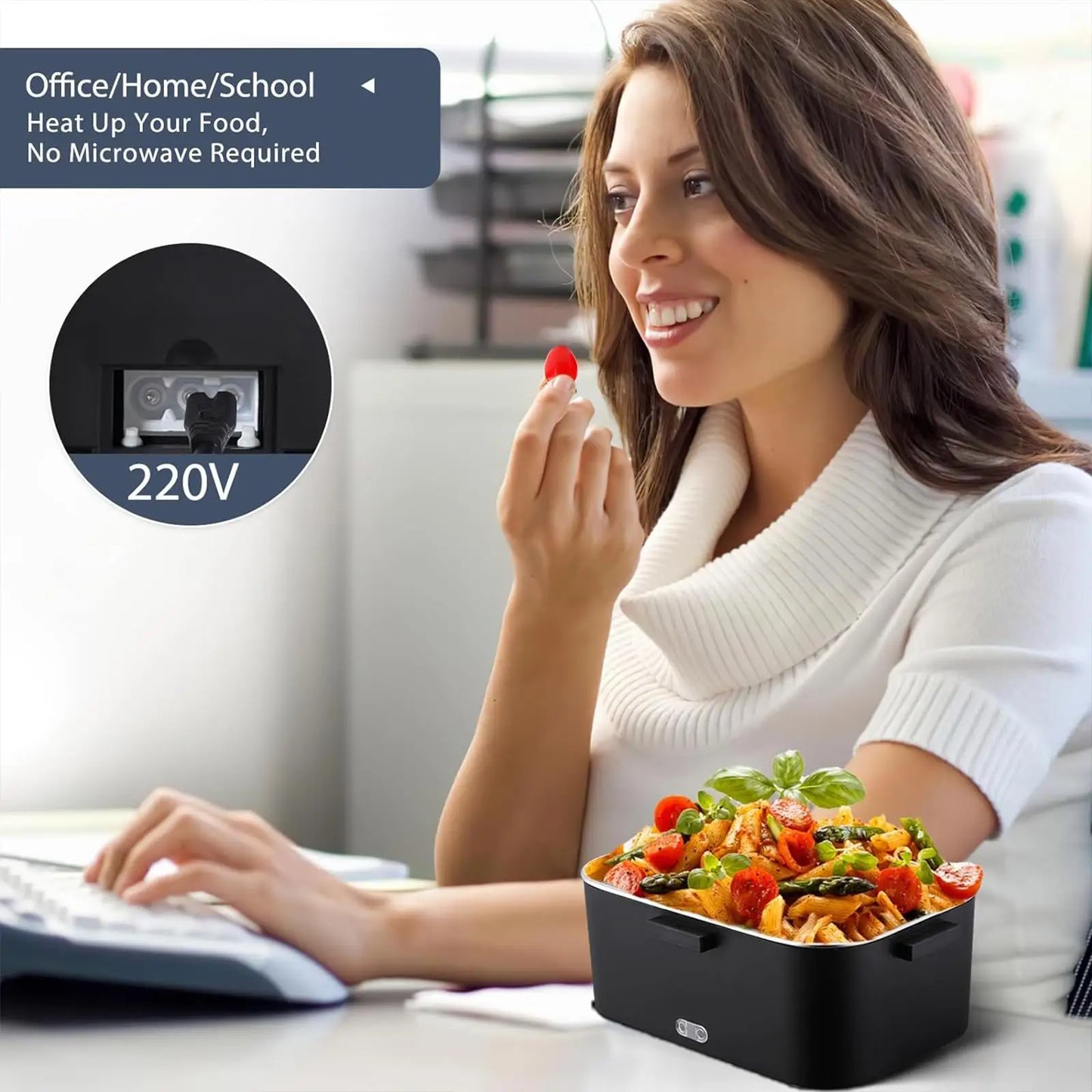 Portable Electric Heated Lunch Box – 75W Stainless Steel Lunch Container for Car, Office, and Home