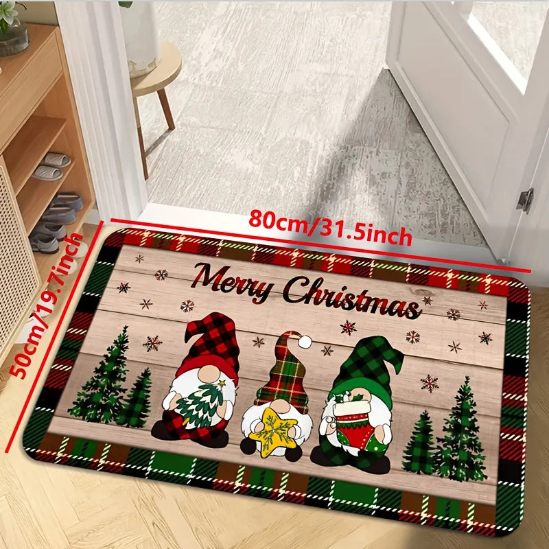 Festive Gnome & Christmas Tree Non-Slip Floor Mat – Cozy Holiday Comfort