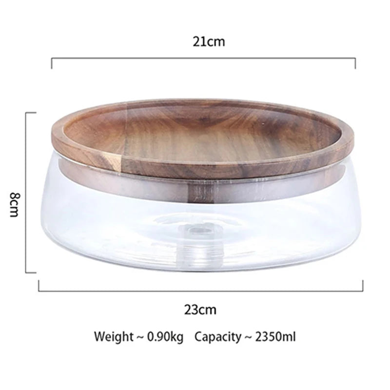 Creative Glass Food Storage Container with Wooden Lid – Elegant Kitchen Organizer for Snacks, Fruits, and More