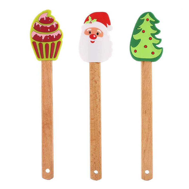 Christmas Series Cake Cream Spatula Wooden Handle Silicone Pastry Scraper Non-Stick Butter Batter Mixer Kitchen Baking Tools