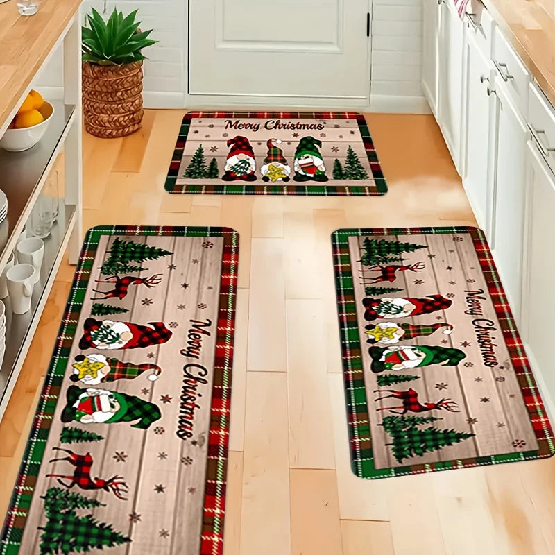 Festive Gnome & Christmas Tree Non-Slip Floor Mat – Cozy Holiday Comfort