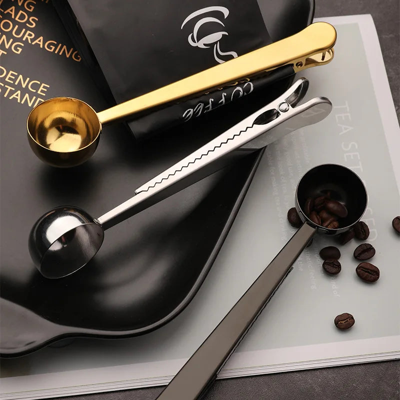 Keep Your Coffee Fresh with Style – Multifunctional Stainless Steel Coffee Spoon & Sealing Clip