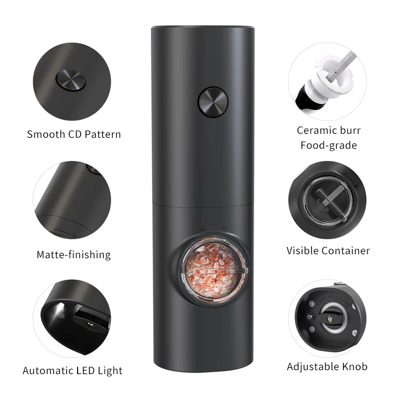 GravityGrind Pro: Rechargeable Electric Salt and Pepper Mill Set