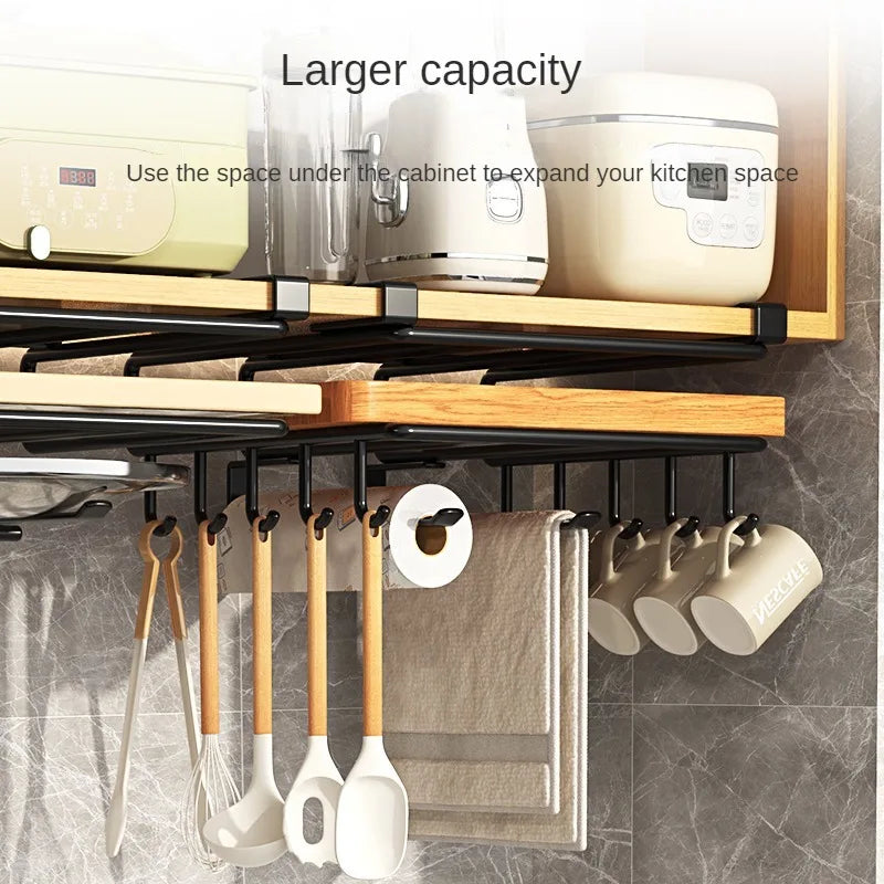 Kitchen Hanging Organizer Rack with Hooks Under Cupboard