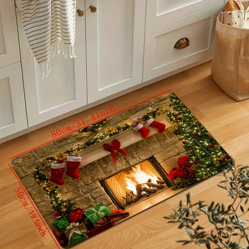 Christmas Non-Slip Floor Mat – Festive Rug for Kitchen, Bathroom, and Living Spaces