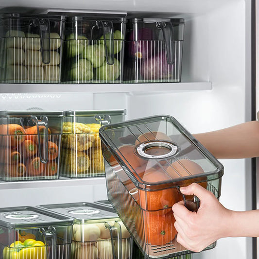 Refrigerator Organizer – Stackable Fresh-Keeping Storage Box with Handle for Fruits and Vegetables