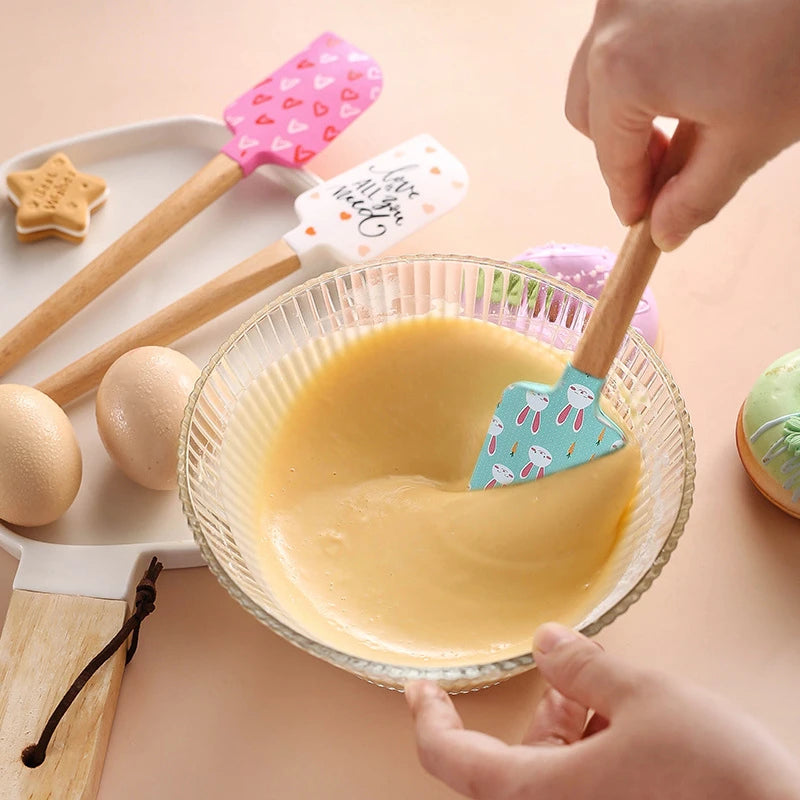 Christmas Series Cake Cream Spatula Wooden Handle Silicone Pastry Scraper Non-Stick Butter Batter Mixer Kitchen Baking Tools