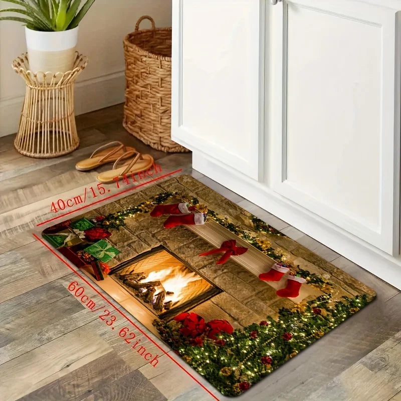 Christmas Non-Slip Floor Mat – Festive Rug for Kitchen, Bathroom, and Living Spaces