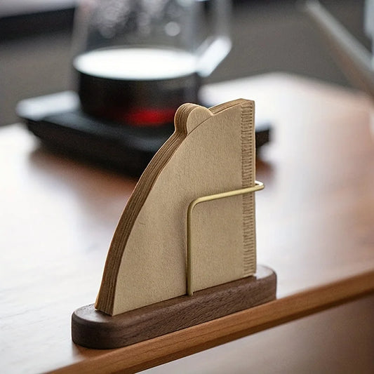 Streamline Your Coffee Experience with the Elegant Walnut & Brass Coffee Filter Holder