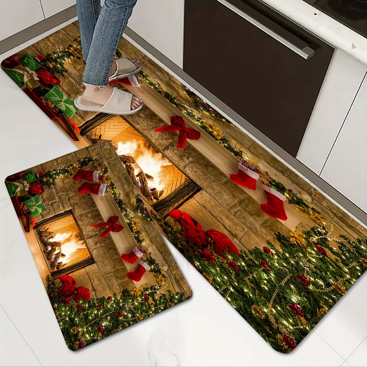 Christmas Non-Slip Floor Mat – Festive Rug for Kitchen, Bathroom, and Living Spaces